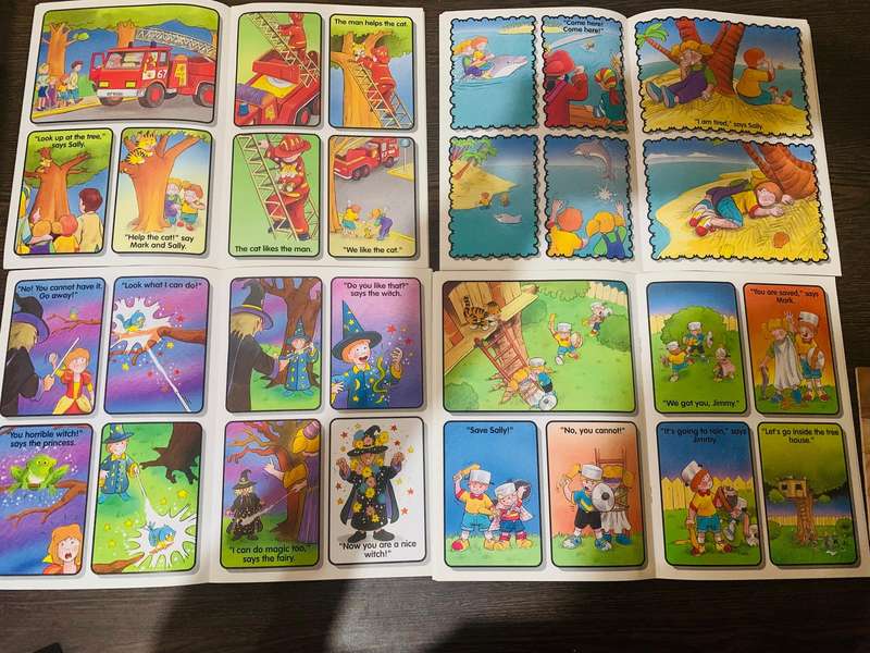 4x Reading and picture Books and 2x Wooden Cutting puzzles
