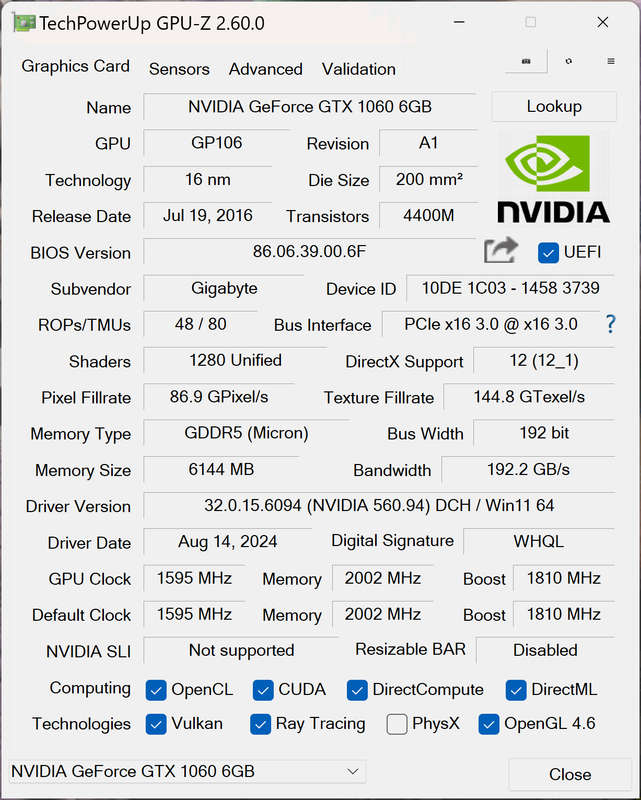 GIGABYTE GTX 1060 WindForce 2X OC 6Gb
