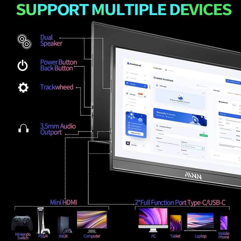Portable Monitor 15.6inch FHD 1080P USB C HDMI Gaming Ultra-Slim IPS Display w/Smart Cover & Speaker