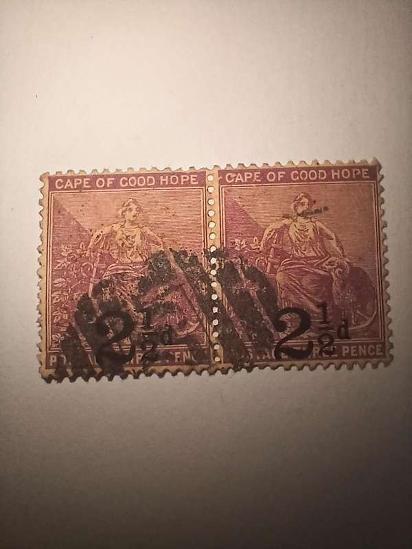 Hope seated 2½d overprint on mauve 3d stamp