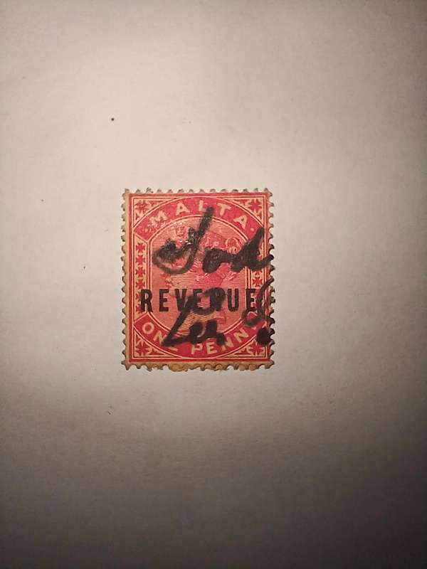 Malta 1 penny revenue overprint hand cancelled