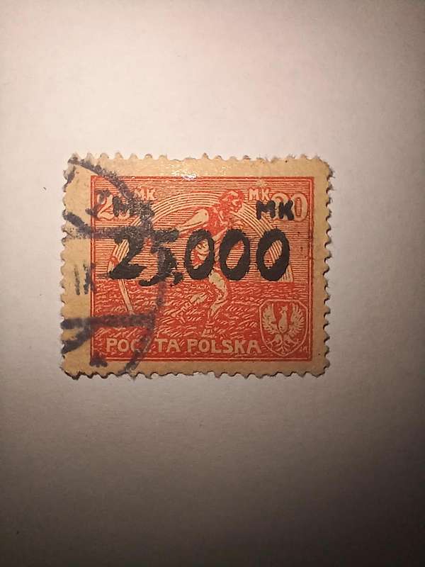 Polish 25000 overprint stamp