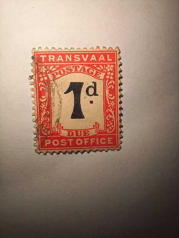 1d transvaal postage due carmine and black
