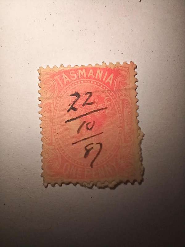 Tasmania 1d pale rose hand cancelled