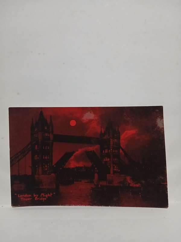 Rare real picture postcard nightscape printed in red
