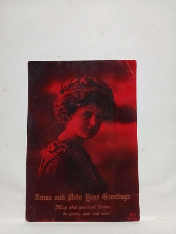 Rare real picture vintage postcard portrait in red on red card