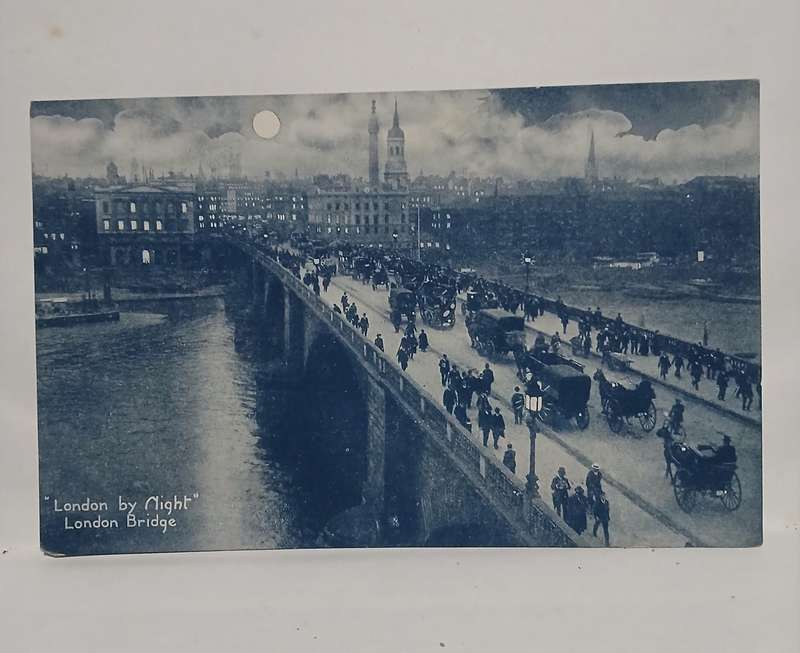 Real picture postcard nightscape of london bridge from above