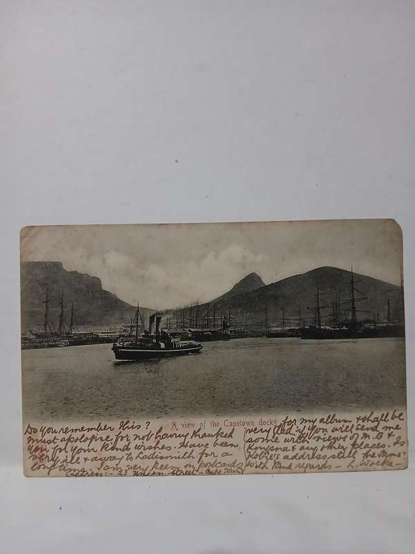 Vintage shipping postcard of Capetown docks 1900