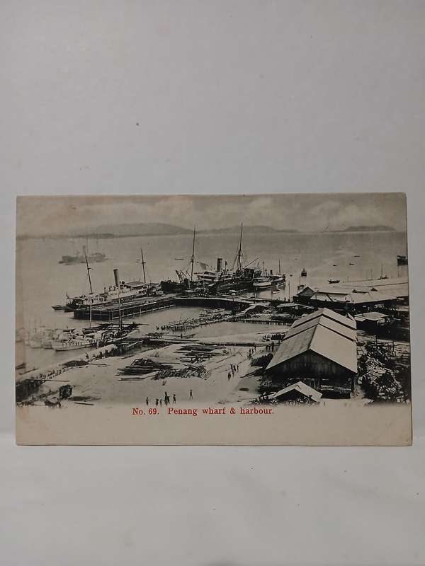 Real picture postcard of penang wharf and harbour
