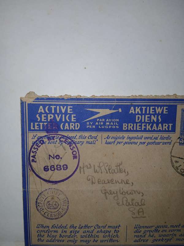 Ww2 active service letter card airmail 1943