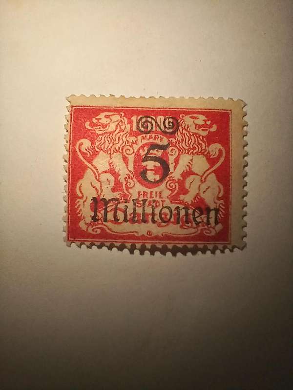 5 million overprint on red 10000 mark Danzig stamp