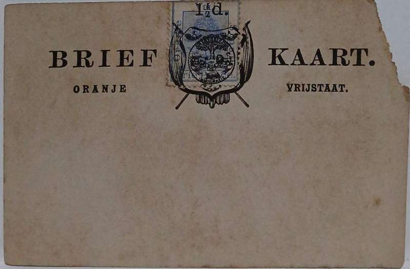 Vintage brief kaart 1½d surcharge with coat of arms overprint