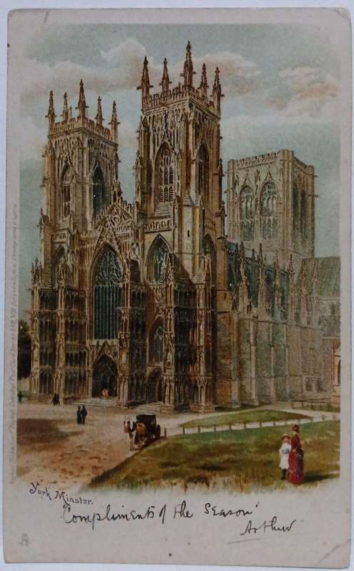 Vintage colour postcard of York Minster cathedral 1902