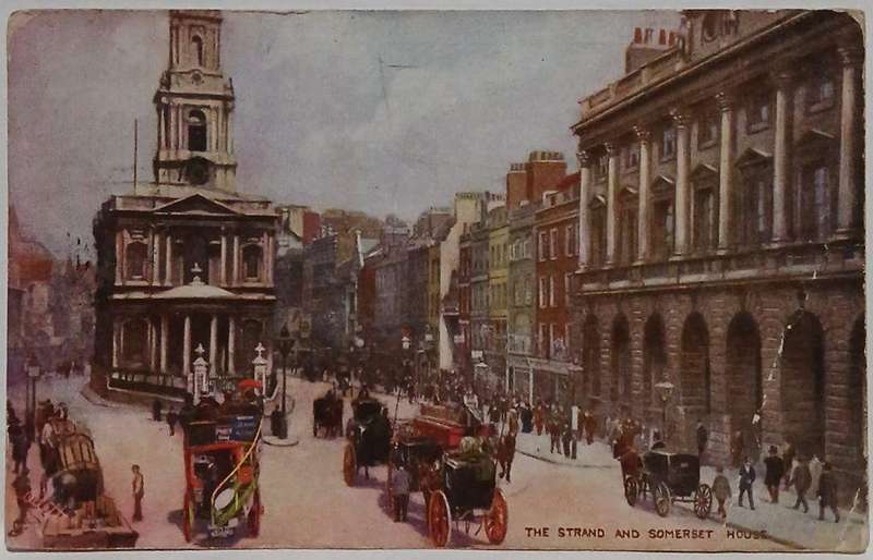 Vintage 1906 postcard artwork of Strand and somerset house