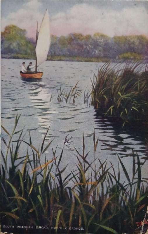 Vintage artwork boating postcard 1900