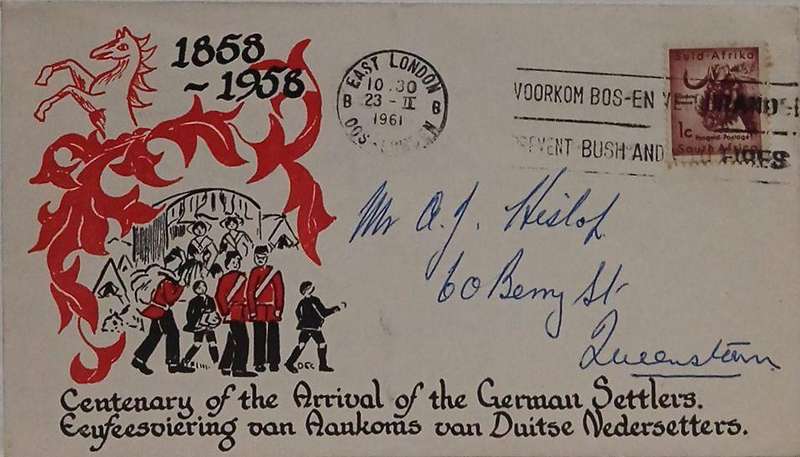 FDC commemorative cover first german settlers centenary 1858-1958