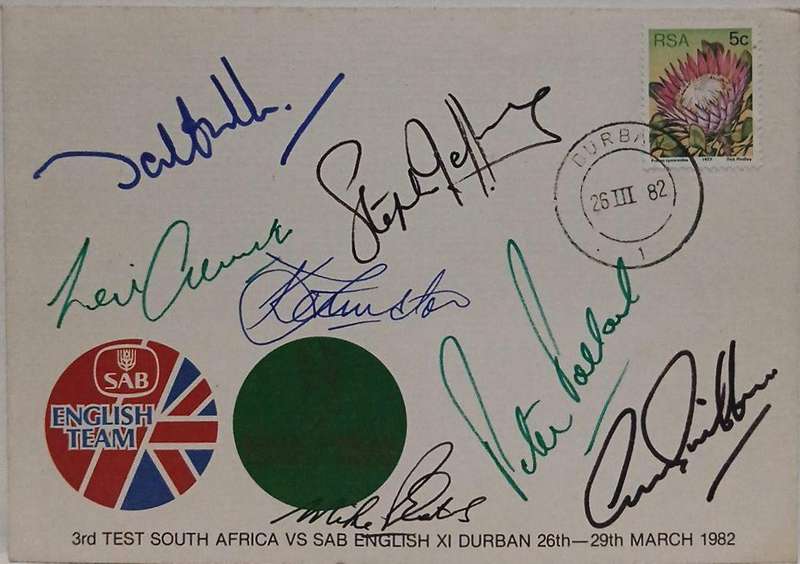 Autographed commemorative envelope England Cricket team 1982 SA tour