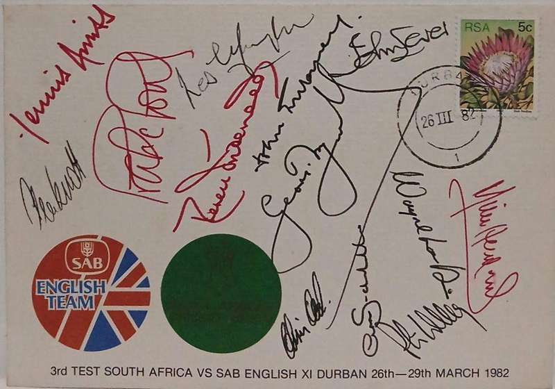 Autographed commemorative envelope England Cricket team 1982 SA tour
