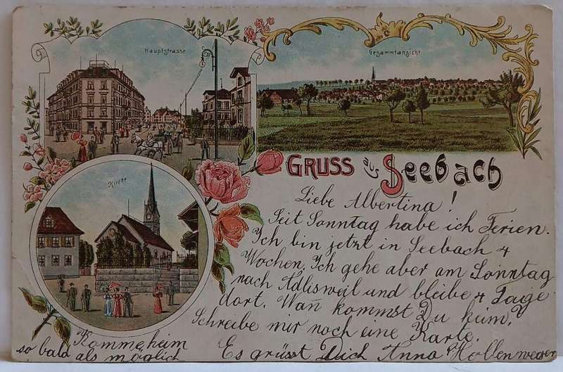 Gruss aus Seebach 1898 colour postcard