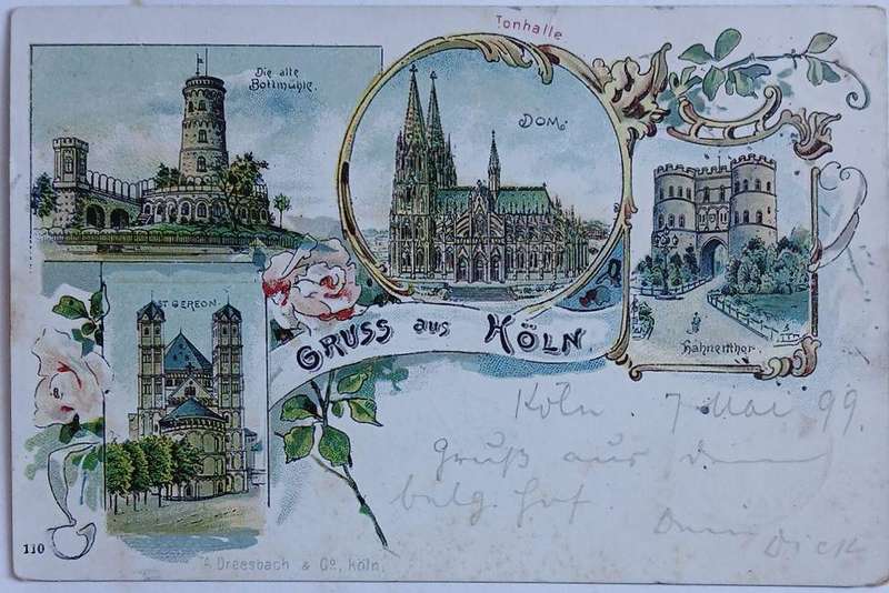 Vintage 1899 Gruss Aus Köln  colour postcard
