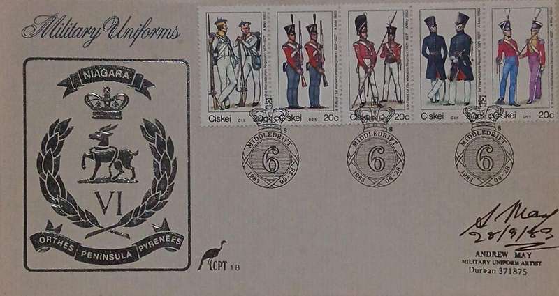 FDC military uniforms autographed by the military uniform artist Andrew May