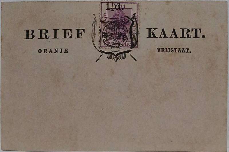 Vintage brief Kaart with 1½d surcharge with coat of arms overprint