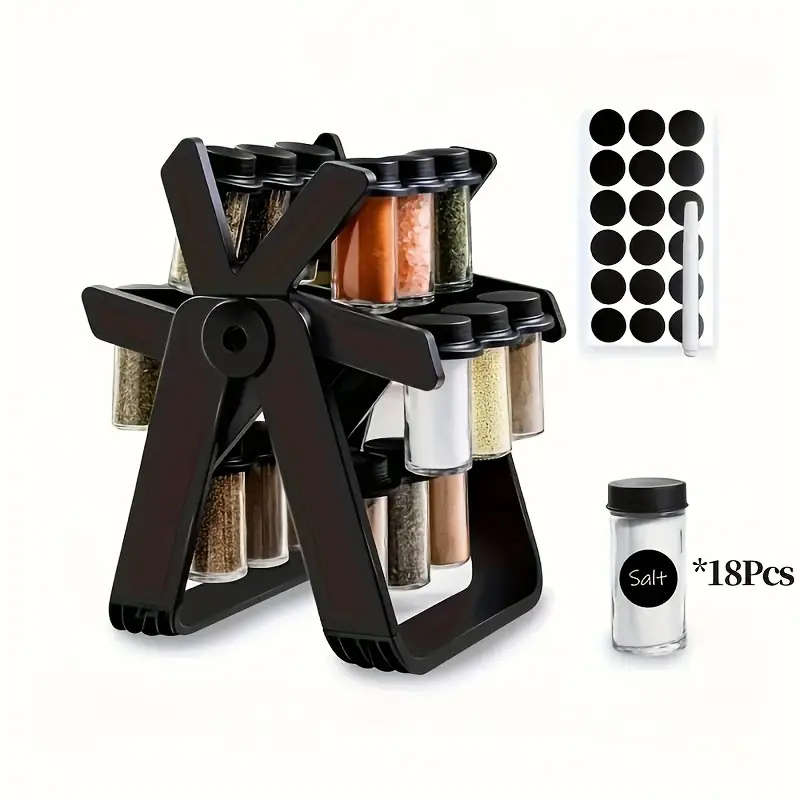 18-Piece Spice Jar Set with 360° Rotating Rack  Moisture-Proof & Space-Saving