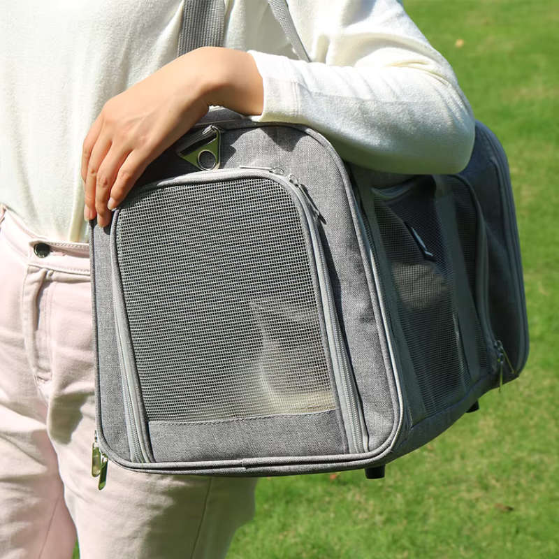 Pet Ventilated Collapsible Portable Mesh Travel Carrier Including Collapsible Silicone Pet Bowl and