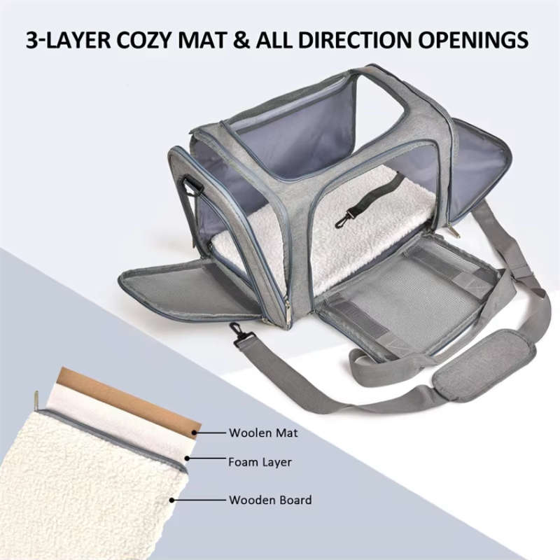 Pet Ventilated Collapsible Portable Mesh Travel Carrier Including Collapsible Silicone Pet Bowl and