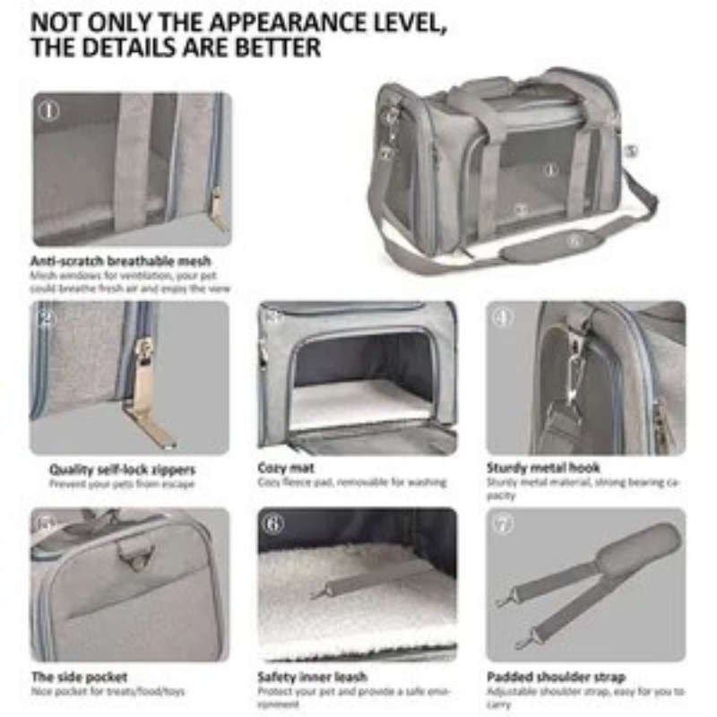 Pet Ventilated Collapsible Portable Mesh Travel Carrier Including Collapsible Silicone Pet Bowl and