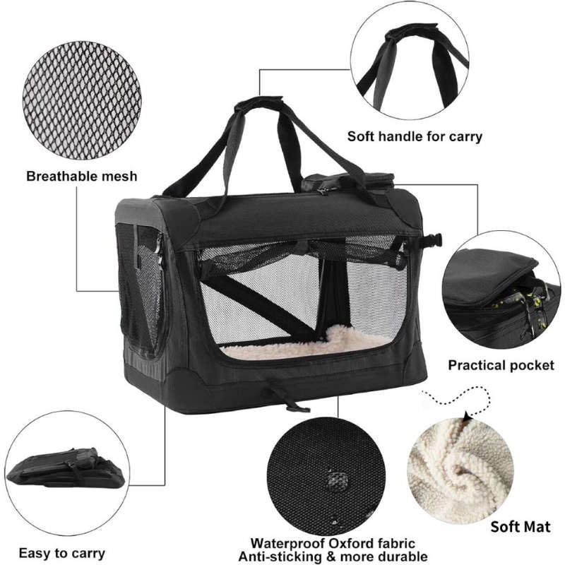 Pet Ventilated Collapsible Portable Mesh Travel Carrier Including Collapsible Silicone Pet Bowl and