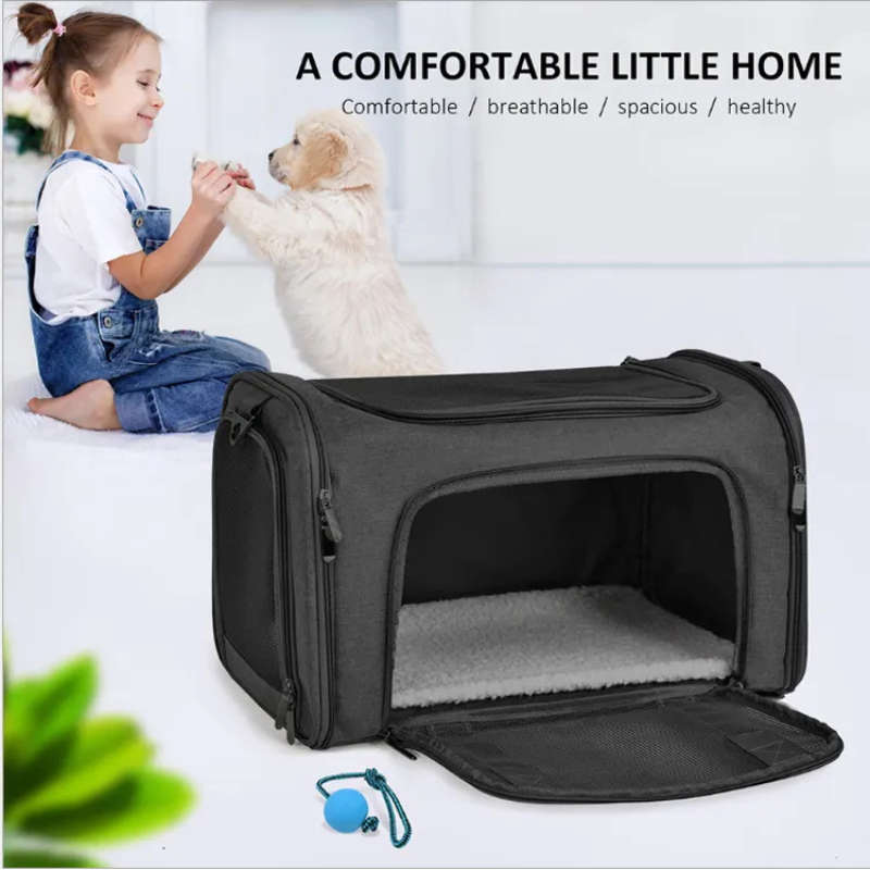 Pet Ventilated Collapsible Portable Mesh Travel Carrier Including Collapsible Silicone Pet Bowl and