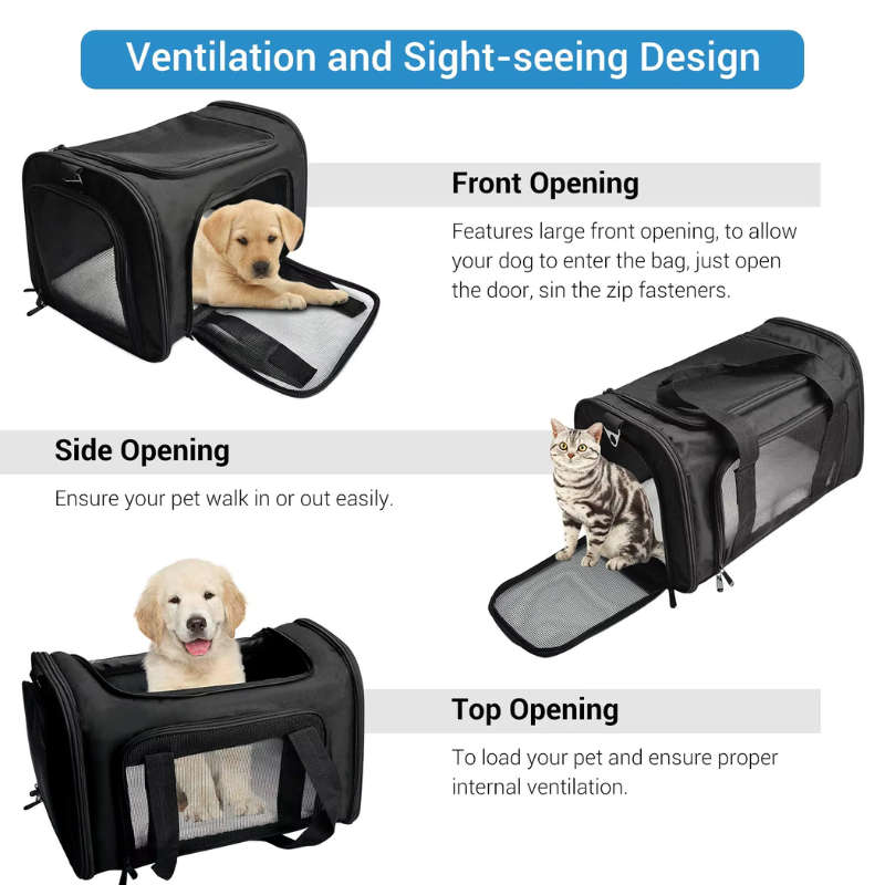 Pet Ventilated Collapsible Portable Mesh Travel Carrier Including Collapsible Silicone Pet Bowl and