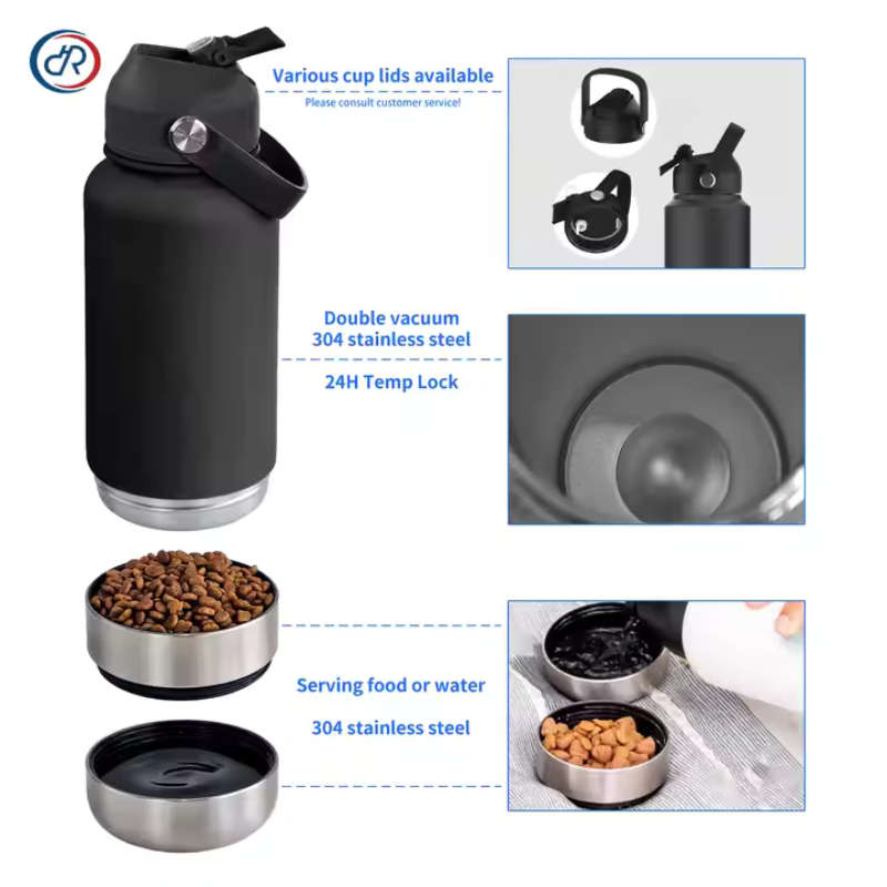 Insulated Portable Travel 3 in 1 Pet Water Feeder Bottle