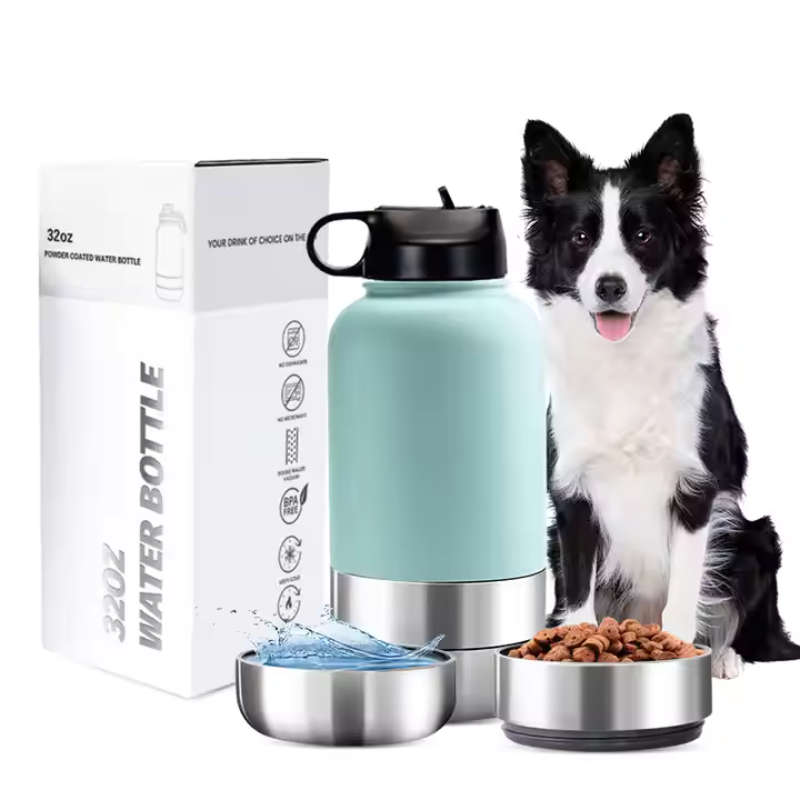 Insulated Portable Travel 3 in 1 Pet Water Feeder Bottle