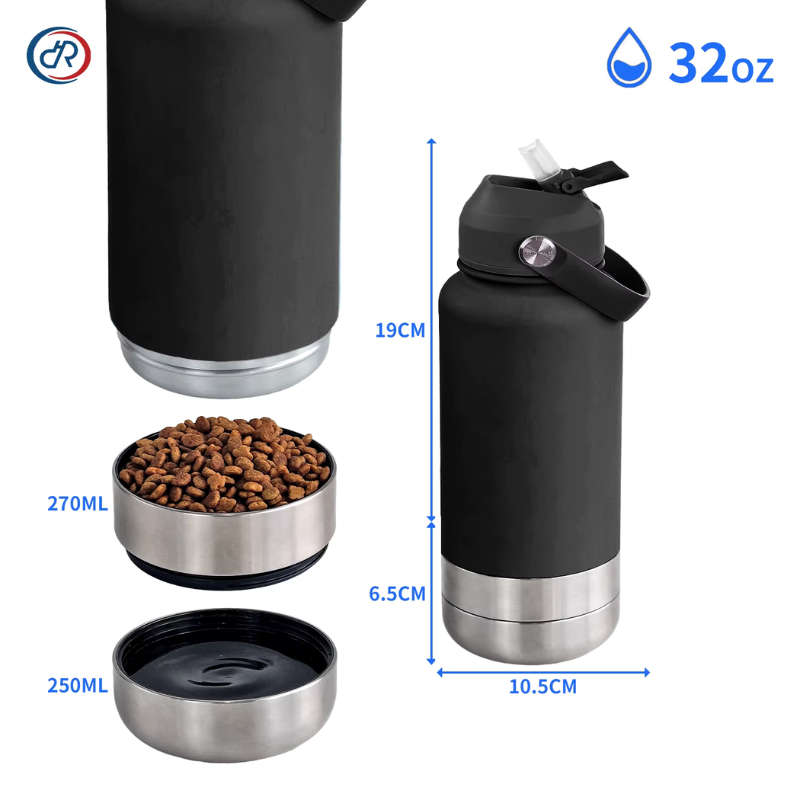 Insulated Portable Travel 3 in 1 Pet Water Feeder Bottle