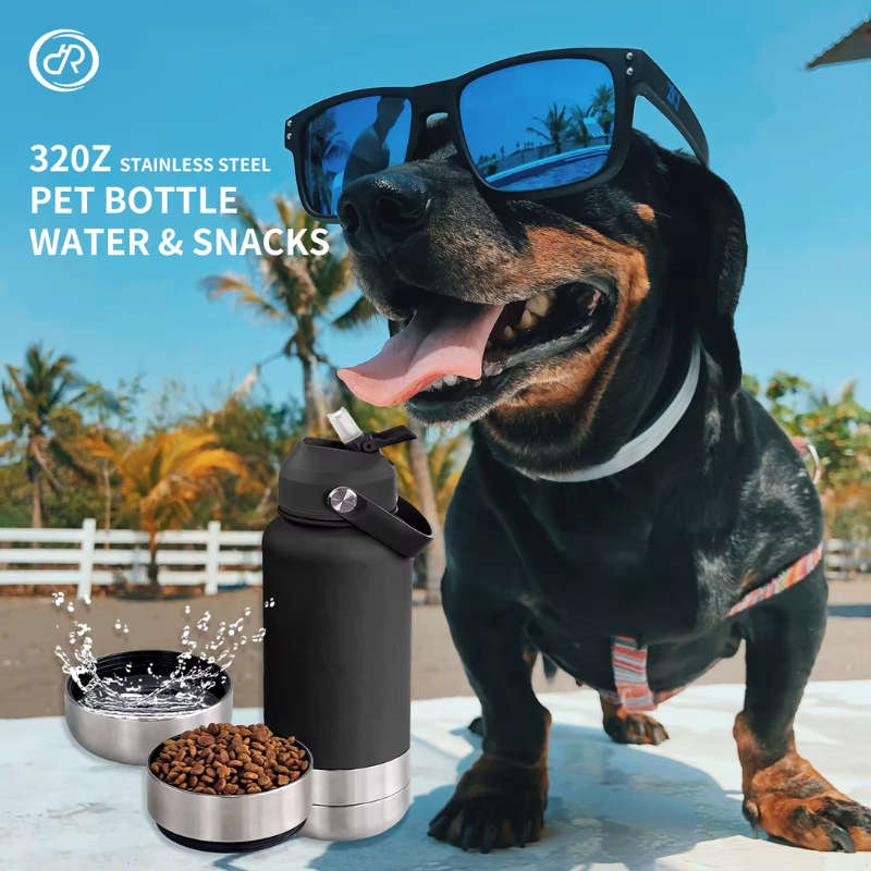 Insulated Portable Travel 3 in 1 Pet Water Feeder Bottle