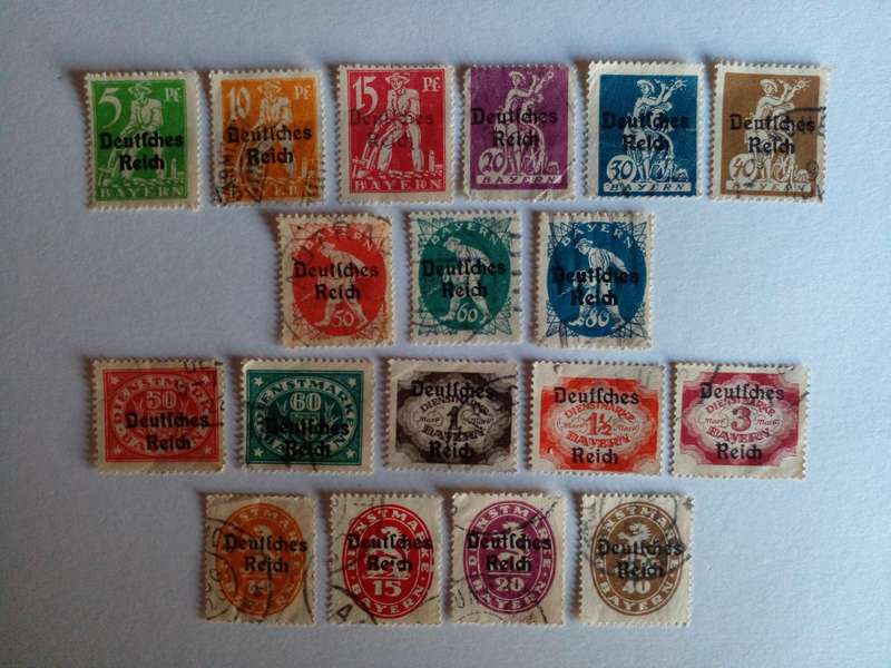 Germany (Deutsches Reich) 1920 Overprints on Bavaria stamps for use in the Reich