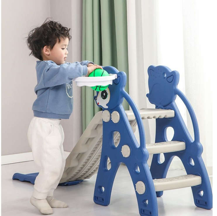 2-in-1 Kids Indoor & Outdoor Playground Slide With Basketball Hoop