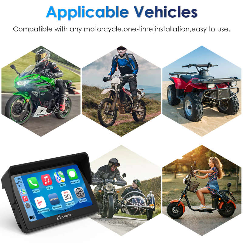 Carpuride W502 Motorcycle GPS Wireless Portable Carplay/Android Auto Waterproof Car Stereo, 5" IPS T