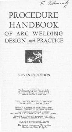 Procedure Handbook. of Arc Welding design and Practice.