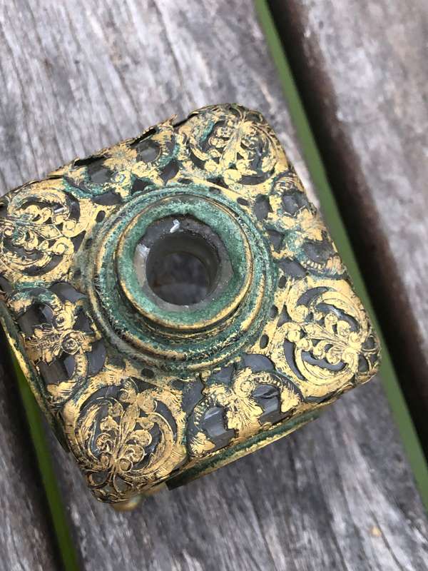 19thC French Eglomise Souvenir Architectural views Ormolu Crystal Perfume Bottle ~ c1850