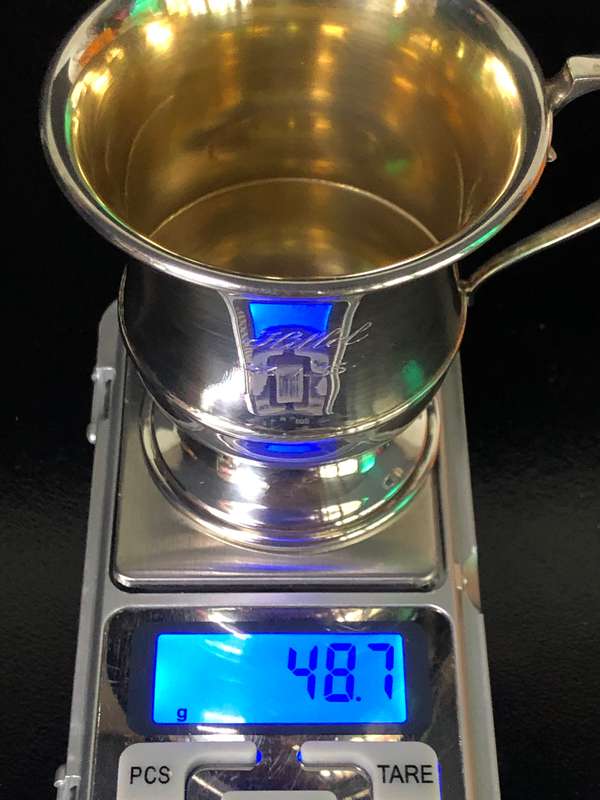 STERLING SILVER HALLMARKED BOXED CHRISTENING MUG DATED 1933 BY W.I. BROADLEY - 48.7g - ENGRAVED