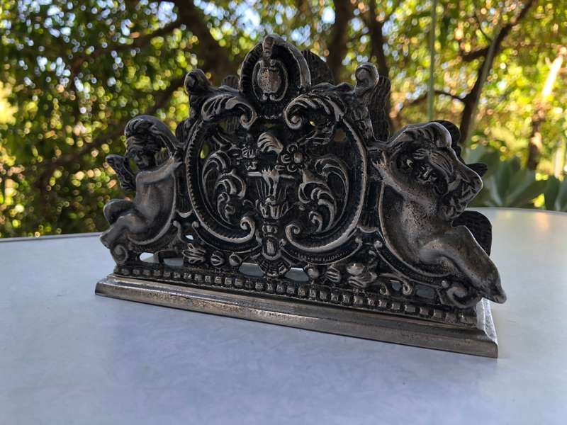 Fantastic Art Nouveau heavy silver plated metal serviette holder