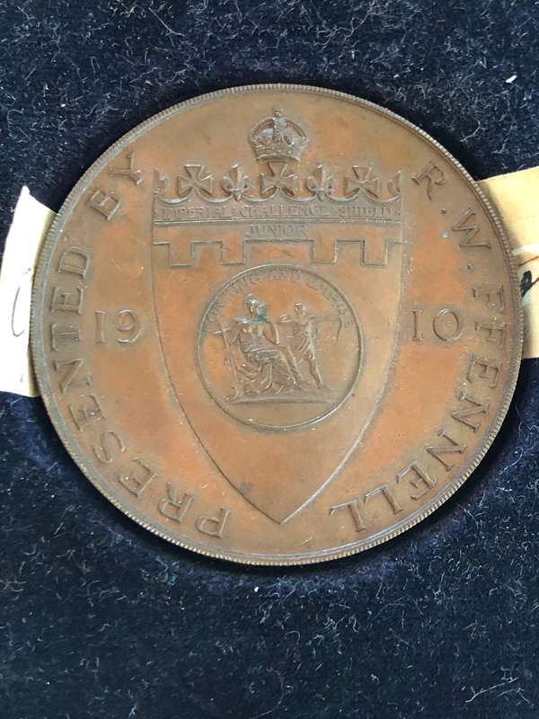 1860 BRONZE NATIONAL RIFLE ASSOCIATION EMPIRE DAY CHALLENGE CUP MEDAL ISSUED IN 1910 TO CPL HAMILTON