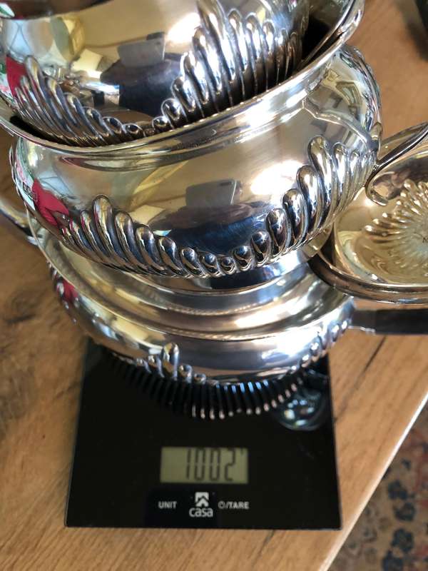 Sterling Silver Sheffield Hallmarked 3 Piece Tea Set by Mappin and Webb Dated 1893 - 1002g