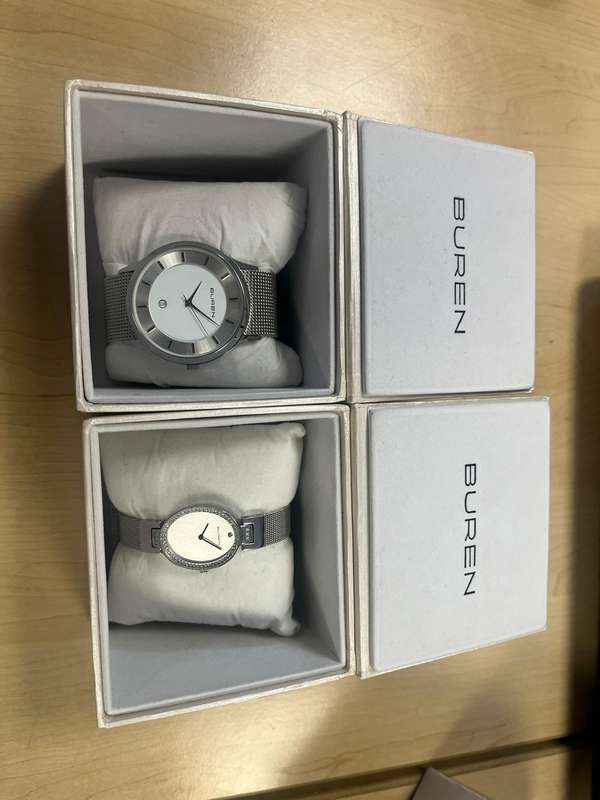 2x Buren Watches  His & Hers  All Stainless Steel  Great Condition