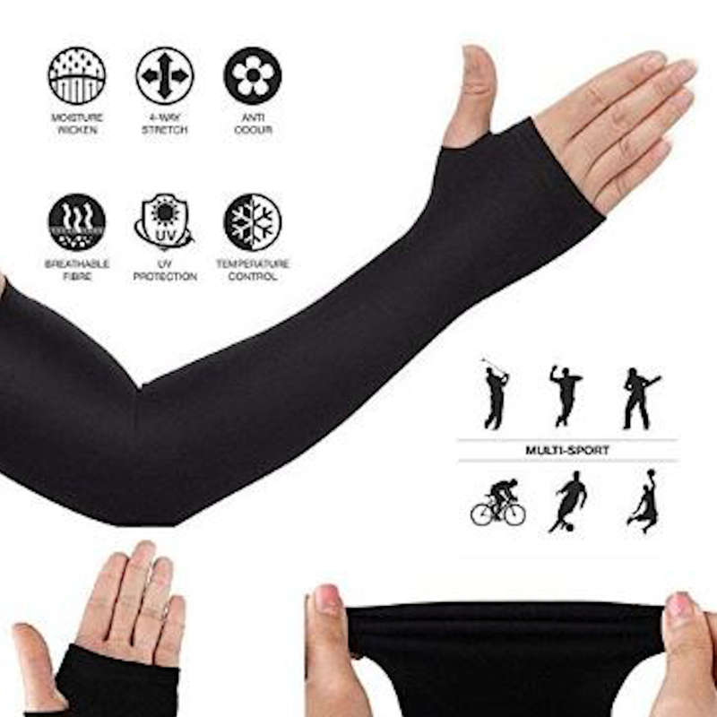 Let's Slim Arm Sleeves UV Sun Protection Arm Cover Sleeves - 10 Pairs(Black)