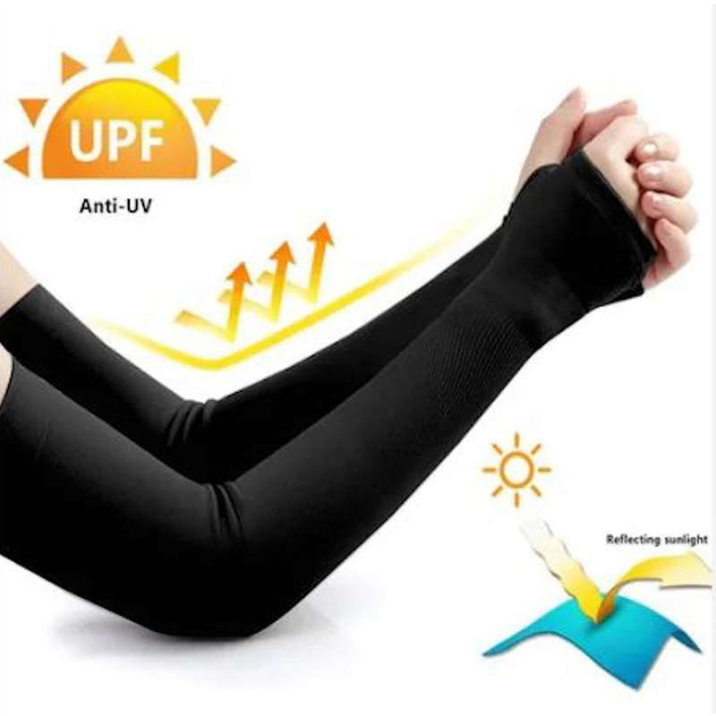 Let's Slim Arm Sleeves UV Sun Protection Arm Cover Sleeves - 10 Pairs(Black)