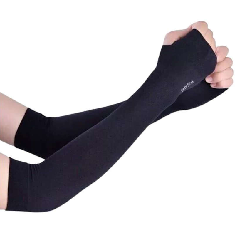 Let's Slim Arm Sleeves UV Sun Protection Arm Cover Sleeves - 10 Pairs(Black)